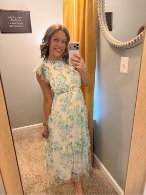 Blu Pepper Cream Maxi Dress with Light Blue Floral Print